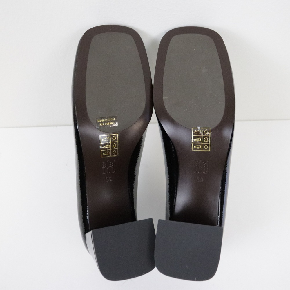 Anthropologie Bibi Lou Valencia Heeled Loafers Pumps Black Patent Leather 39 9 - Picture 9 of 10
